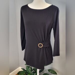 Michael Kors Black Stretchy Top with Goldtone Michael Kors Emblem in Size Medium